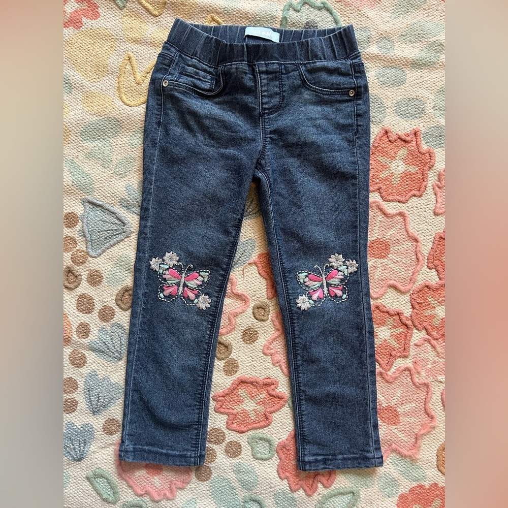 Kids Denim Butterfly Embroidered Jeans